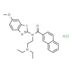 ChemSpider 2D Image | N-[2-(Diethylamino)ethyl]-N-(6-methoxy-1,3-benzothiazol-2-yl)-2-naphthamide hydrochloride (1:1) | C25H28ClN3O2S