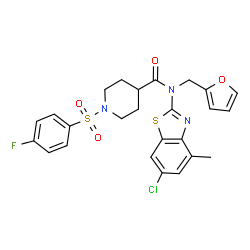 ChemSpider 2D Image | N-(6-Chloro-4-methyl-1,3-benzothiazol-2-yl)-1-[(4-fluorophenyl)sulfonyl]-N-(2-furylmethyl)-4-piperidinecarboxamide | C25H23ClFN3O4S2