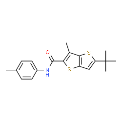 ChemSpider 2D Image | 5-(tert-butyl)-3-methyl-N-(4-methylphenyl)thieno[3,2-b]thiophene-2-carboxamide | C19H21NOS2