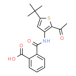 ChemSpider 2D Image | 2-({[2-acetyl-5-(tert-butyl)-3-thienyl]amino}carbonyl)benzoic acid | C18H19NO4S