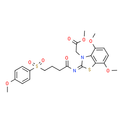 ChemSpider 2D Image | Methyl [(2E)-4,7-dimethoxy-2-({4-[(4-methoxyphenyl)sulfonyl]butanoyl}imino)-1,3-benzothiazol-3(2H)-yl]acetate | C23H26N2O8S2