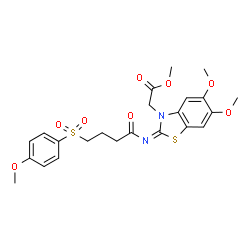 ChemSpider 2D Image | Methyl [(2E)-5,6-dimethoxy-2-({4-[(4-methoxyphenyl)sulfonyl]butanoyl}imino)-1,3-benzothiazol-3(2H)-yl]acetate | C23H26N2O8S2