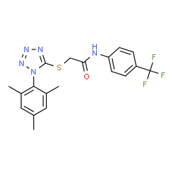ChemSpider 2D Image | 2-[(1-Mesityl-1H-tetrazol-5-yl)sulfanyl]-N-[4-(trifluoromethyl)phenyl]acetamide | C19H18F3N5OS