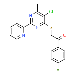 ChemSpider 2D Image | 2-{[5-Chloro-6-methyl-2-(2-pyridinyl)-4-pyrimidinyl]sulfanyl}-1-(4-fluorophenyl)ethanone | C18H13ClFN3OS