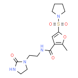 ChemSpider 2D Image | 2-Methyl-N-[2-(2-oxo-1-imidazolidinyl)ethyl]-5-(1-pyrrolidinylsulfonyl)-3-furamide | C15H22N4O5S