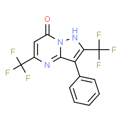 ChemSpider 2D Image | 3-Phenyl-2,5-bis(trifluoromethyl)pyrazolo[1,5-a]pyrimidin-7(1H)-one | C14H7F6N3O
