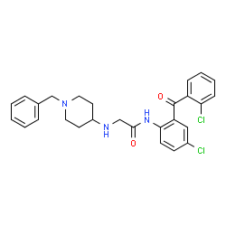 ChemSpider 2D Image | N~2~-(1-Benzyl-4-piperidinyl)-N-[4-chloro-2-(2-chlorobenzoyl)phenyl]glycinamide | C27H27Cl2N3O2