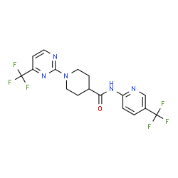 ChemSpider 2D Image | N-[5-(Trifluoromethyl)-2-pyridinyl]-1-[4-(trifluoromethyl)-2-pyrimidinyl]-4-piperidinecarboxamide | C17H15F6N5O