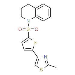 ChemSpider 2D Image | 1-{[5-(2-Methyl-1,3-thiazol-4-yl)-2-thienyl]sulfonyl}-1,2,3,4-tetrahydroquinoline | C17H16N2O2S3