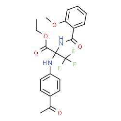 ChemSpider 2D Image | Ethyl N-(4-acetylphenyl)-3,3,3-trifluoro-2-[(2-methoxybenzoyl)amino]alaninate | C21H21F3N2O5