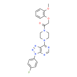 ChemSpider 2D Image | 1-{4-[3-(4-Fluorophenyl)-3H-[1,2,3]triazolo[4,5-d]pyrimidin-7-yl]-1-piperazinyl}-2-(2-methoxyphenoxy)ethanone | C23H22FN7O3