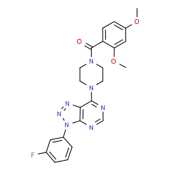 ChemSpider 2D Image | (2,4-Dimethoxyphenyl){4-[3-(3-fluorophenyl)-3H-[1,2,3]triazolo[4,5-d]pyrimidin-7-yl]-1-piperazinyl}methanone | C23H22FN7O3