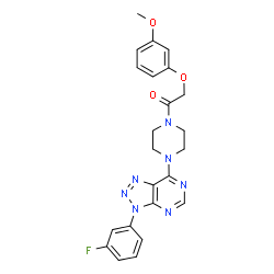 ChemSpider 2D Image | 1-{4-[3-(3-Fluorophenyl)-3H-[1,2,3]triazolo[4,5-d]pyrimidin-7-yl]-1-piperazinyl}-2-(3-methoxyphenoxy)ethanone | C23H22FN7O3
