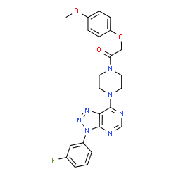 ChemSpider 2D Image | 1-{4-[3-(3-Fluorophenyl)-3H-[1,2,3]triazolo[4,5-d]pyrimidin-7-yl]-1-piperazinyl}-2-(4-methoxyphenoxy)ethanone | C23H22FN7O3