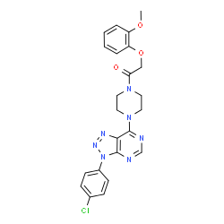 ChemSpider 2D Image | 1-{4-[3-(4-Chlorophenyl)-3H-[1,2,3]triazolo[4,5-d]pyrimidin-7-yl]-1-piperazinyl}-2-(2-methoxyphenoxy)ethanone | C23H22ClN7O3