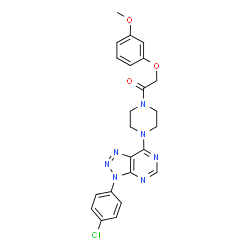 ChemSpider 2D Image | 1-{4-[3-(4-Chlorophenyl)-3H-[1,2,3]triazolo[4,5-d]pyrimidin-7-yl]-1-piperazinyl}-2-(3-methoxyphenoxy)ethanone | C23H22ClN7O3