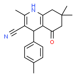 ChemSpider 2D Image | 1,4,5,6,7,8-Hexahydro-2,7,7-trimethyl-4-(4-methylphenyl)-5-oxo-3-quinolinecarbonitrile | C20H22N2O