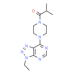 ChemSpider 2D Image | 1-[4-(3-Ethyl-3H-[1,2,3]triazolo[4,5-d]pyrimidin-7-yl)-1-piperazinyl]-2-methyl-1-propanone | C14H21N7O