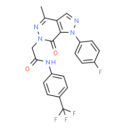 ChemSpider 2D Image | 2-[1-(4-Fluorophenyl)-4-methyl-7-oxo-1,7-dihydro-6H-pyrazolo[3,4-d]pyridazin-6-yl]-N-[4-(trifluoromethyl)phenyl]acetamide | C21H15F4N5O2