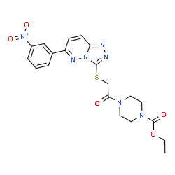 ChemSpider 2D Image | Ethyl 4-({[6-(3-nitrophenyl)[1,2,4]triazolo[4,3-b]pyridazin-3-yl]sulfanyl}acetyl)-1-piperazinecarboxylate | C20H21N7O5S