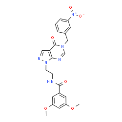 ChemSpider 2D Image | 3,5-Dimethoxy-N-{2-[5-(3-nitrobenzyl)-4-oxo-4,5-dihydro-1H-pyrazolo[3,4-d]pyrimidin-1-yl]ethyl}benzamide | C23H22N6O6