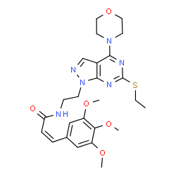 ChemSpider 2D Image | (2Z)-N-{2-[6-(Ethylsulfanyl)-4-(4-morpholinyl)-1H-pyrazolo[3,4-d]pyrimidin-1-yl]ethyl}-3-(3,4,5-trimethoxyphenyl)acrylamide | C25H32N6O5S