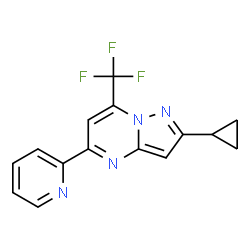 ChemSpider 2D Image | 2-cyclopropyl-5-pyridin-2-yl-7-(trifluoromethyl)pyrazolo[1,5-a]pyrimidine | C15H11F3N4