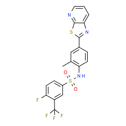 ChemSpider 2D Image | 4-Fluoro-N-[2-methyl-4-([1,3]thiazolo[5,4-b]pyridin-2-yl)phenyl]-3-(trifluoromethyl)benzenesulfonamide | C20H13F4N3O2S2