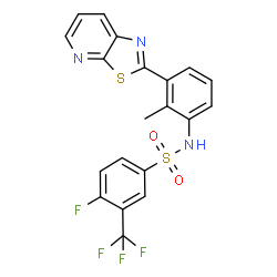 ChemSpider 2D Image | 4-Fluoro-N-[2-methyl-3-([1,3]thiazolo[5,4-b]pyridin-2-yl)phenyl]-3-(trifluoromethyl)benzenesulfonamide | C20H13F4N3O2S2