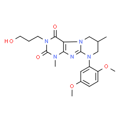 ChemSpider 2D Image | 9-(2,5-Dimethoxyphenyl)-3-(3-hydroxypropyl)-1,7-dimethyl-6,7,8,9-tetrahydropyrimido[2,1-f]purine-2,4(1H,3H)-dione | C21H27N5O5