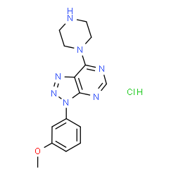 ChemSpider 2D Image | 3-(3-Methoxyphenyl)-7-(1-piperazinyl)-3H-[1,2,3]triazolo[4,5-d]pyrimidine hydrochloride (1:1) | C15H18ClN7O