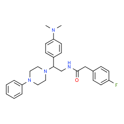 ChemSpider 2D Image | N-{2-[4-(Dimethylamino)phenyl]-2-(4-phenyl-1-piperazinyl)ethyl}-2-(4-fluorophenyl)acetamide | C28H33FN4O