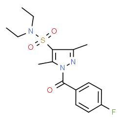 ChemSpider 2D Image | N,N-Diethyl-1-(4-fluorobenzoyl)-3,5-dimethyl-1H-pyrazole-4-sulfonamide | C16H20FN3O3S