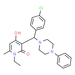 ChemSpider 2D Image | 3-[(4-Chlorophenyl)(4-phenyl-1-piperazinyl)methyl]-1-ethyl-4-hydroxy-6-methyl-2(1H)-pyridinone | C25H28ClN3O2