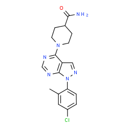 ChemSpider 2D Image | 1-[1-(4-chloro-2-methylphenyl)pyrazolo[3,4-d]pyrimidin-4-yl]piperidine-4-carboxamide | C18H19ClN6O