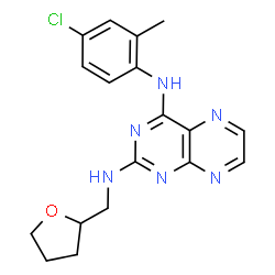 ChemSpider 2D Image | N~4~-(4-Chloro-2-methylphenyl)-N~2~-(tetrahydro-2-furanylmethyl)-2,4-pteridinediamine | C18H19ClN6O