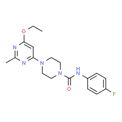 ChemSpider 2D Image | 4-(6-Ethoxy-2-methyl-4-pyrimidinyl)-N-(4-fluorophenyl)-1-piperazinecarboxamide | C18H22FN5O2
