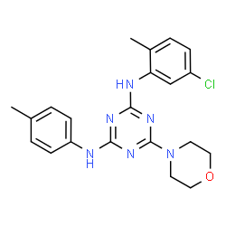 ChemSpider 2D Image | N-(5-Chloro-2-methylphenyl)-N'-(4-methylphenyl)-6-(4-morpholinyl)-1,3,5-triazine-2,4-diamine | C21H23ClN6O