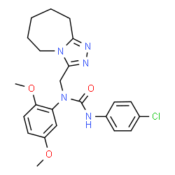 ChemSpider 2D Image | 3-(4-Chlorophenyl)-1-(2,5-dimethoxyphenyl)-1-(6,7,8,9-tetrahydro-5H-[1,2,4]triazolo[4,3-a]azepin-3-ylmethyl)urea | C23H26ClN5O3
