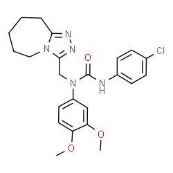 ChemSpider 2D Image | 3-(4-Chlorophenyl)-1-(3,4-dimethoxyphenyl)-1-(6,7,8,9-tetrahydro-5H-[1,2,4]triazolo[4,3-a]azepin-3-ylmethyl)urea | C23H26ClN5O3