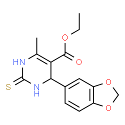 ChemSpider 2D Image | Ethyl 4-(1,3-benzodioxol-5-yl)-6-methyl-2-thioxo-1,2,3,4-tetrahydro-5-pyrimidinecarboxylate | C15H16N2O4S