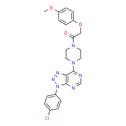 ChemSpider 2D Image | 1-{4-[3-(4-Chlorophenyl)-3H-[1,2,3]triazolo[4,5-d]pyrimidin-7-yl]-1-piperazinyl}-2-(4-methoxyphenoxy)ethanone | C23H22ClN7O3
