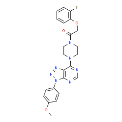ChemSpider 2D Image | 2-(2-Fluorophenoxy)-1-{4-[3-(4-methoxyphenyl)-3H-[1,2,3]triazolo[4,5-d]pyrimidin-7-yl]-1-piperazinyl}ethanone | C23H22FN7O3