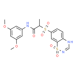 ChemSpider 2D Image | N-(3,5-Dimethoxyphenyl)-2-[(1,1-dioxido-2H-1,2,4-benzothiadiazin-7-yl)sulfonyl]propanamide | C18H19N3O7S2