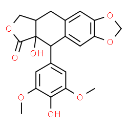 ChemSpider 2D Image | 5a-Hydroxy-5-(4-hydroxy-3,5-dimethoxyphenyl)-5,8,8a,9-tetrahydrofuro[3',4':6,7]naphtho[2,3-d][1,3]dioxol-6(5aH)-one | C21H20O8