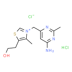 ChemSpider 2D Image | 3-[(6-Amino-2-methyl-4-pyrimidinyl)methyl]-5-(2-hydroxyethyl)-4-methyl-1,3-thiazol-3-ium chloride hydrochloride (1:1:1) | C12H18Cl2N4OS