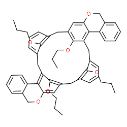 ChemSpider 2D Image | 41,42,43,44-Tetrapropoxy-18,38-dioxanonacyclo[27.11.1.1~3,7~.1~9,21~.1~23,27~.0~10,19~.0~11,16~.0~30,39~.0~31,36~]tetratetraconta-1(41),3(44),4,6,9,11,13,15,19,21(43),23(42),24,26,29,31,33,35,39-octad
ecaene | C54H56O6