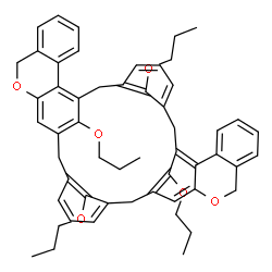 ChemSpider 2D Image | 41,42,43,44-Tetrapropoxy-18,32-dioxanonacyclo[27.11.1.1~3,7~.1~9,21~.1~23,27~.0~10,19~.0~11,16~.0~31,40~.0~34,39~]tetratetraconta-1(40),3(44),4,6,9,11,13,15,19,21(43),23(42),24,26,29(41),30,34,36,38-octadecaene | C54H56O6