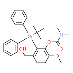 ChemSpider 2D Image | 3-(Hydroxymethyl)-6-methoxy-2-[(2-methyl-2-propanyl)(diphenyl)silyl]phenyl dimethylcarbamate | C27H33NO4Si