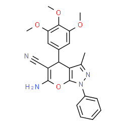 ChemSpider 2D Image | 6-Amino-3-methyl-1-phenyl-4-(3,4,5-trimethoxyphenyl)-1,4-dihydropyrano[2,3-c]pyrazole-5-carbonitrile | C23H22N4O4